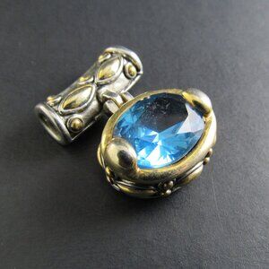 SILVER & GOLD TONE PENDANT BLUE CABOCHON (BR31) #1